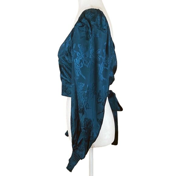 Band of the Free Camille Crossover Crop Top M Small Deep Teal Long Sleeves NWT - Picture 3 of 8